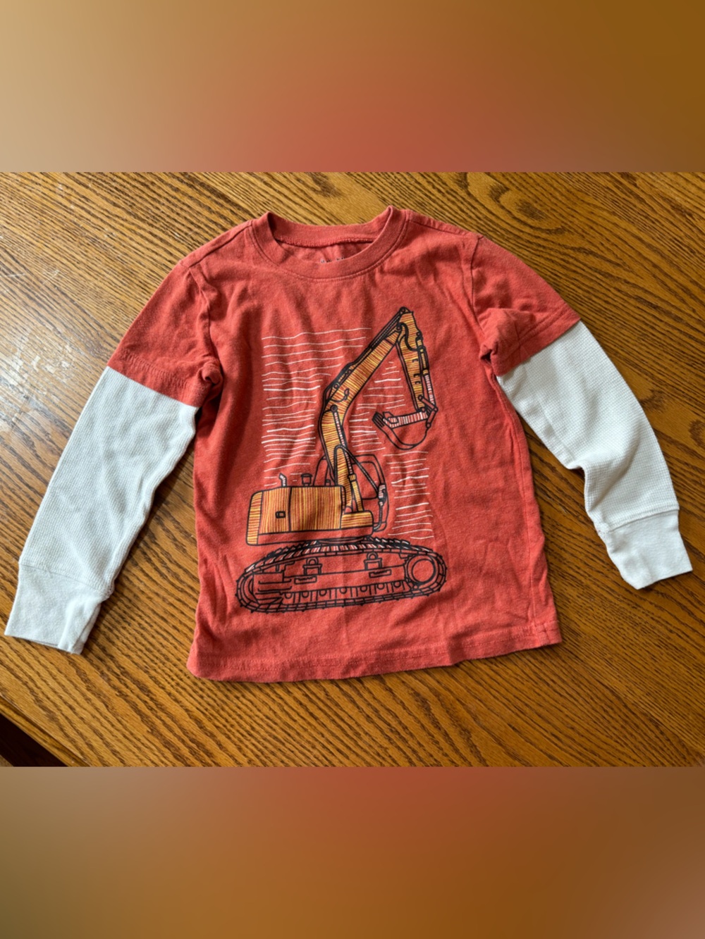 Size 4 boy toddler Kids Long-Sleeve Excavator Graphic Top tshirt